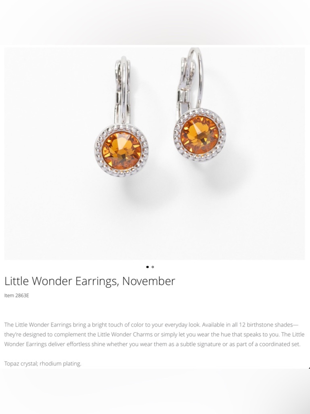 Swarovski’s TSC Little Wonder Earrings Topaz 🧡 Crystal Drop Earrings, NWT BNIB